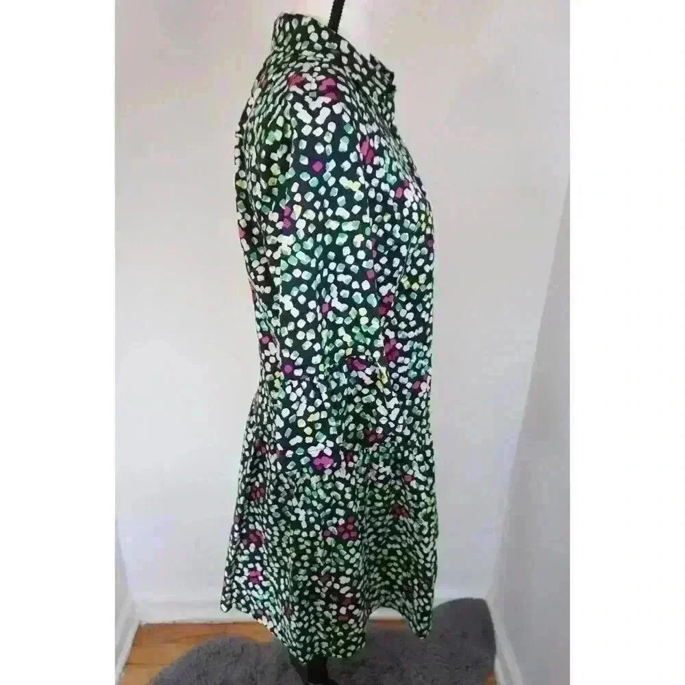 DKNY Drop Waist Printed Cotton Poplin Shirt Dress - Size 10 - Picture 14 of 16